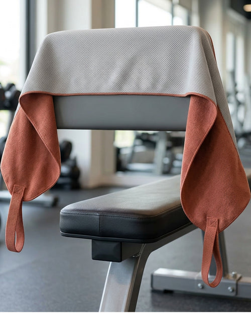 Xmkpf Dual-End Neck Training Towel with Center Mesh Panel 108 x 22 cm Terracotta Gray - Lifestyle view