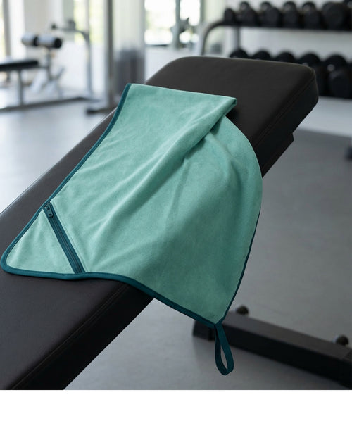 Xmkpf Suede Microfiber Fitness Towel with Zipper Pocket 82 x 34 cm Sea Green - Lifestyle view